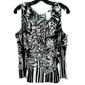 CHICO'S FLORAL B&W TANK TOP BLOUSE SIZE 1
